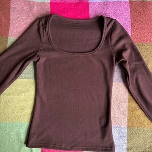 Brown Fitted Bodysuit with 3/4 Sleeves